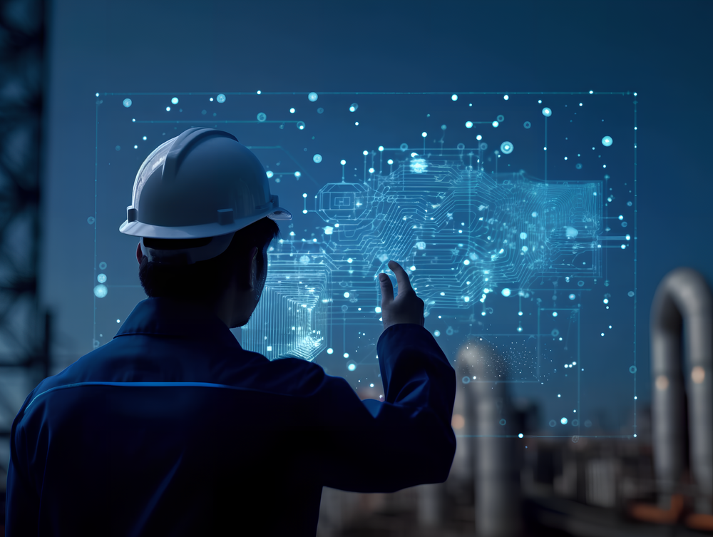 指尖未来 蓝色科技粒子屏幕上的数字革命